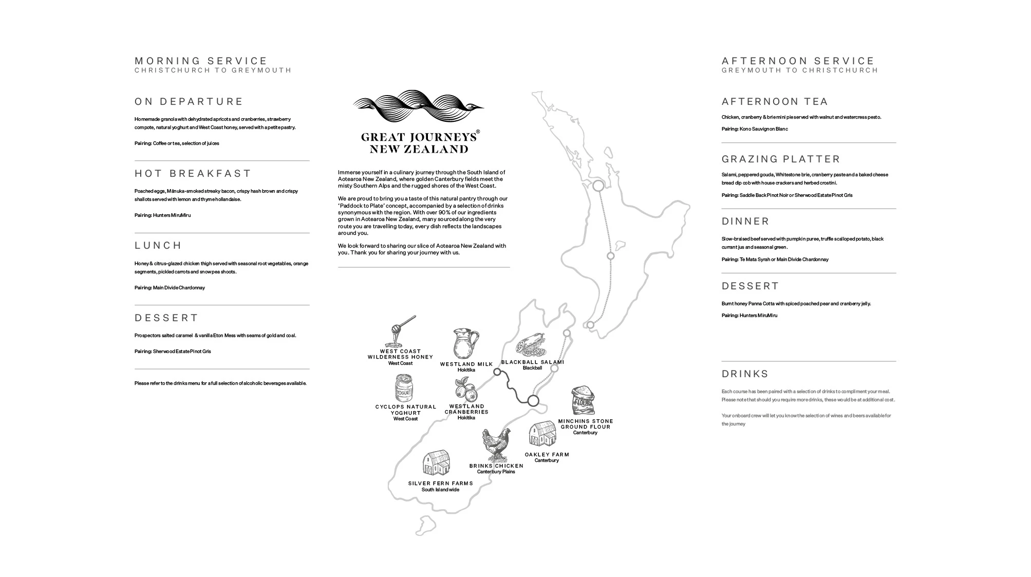Tranzalpine winter menu