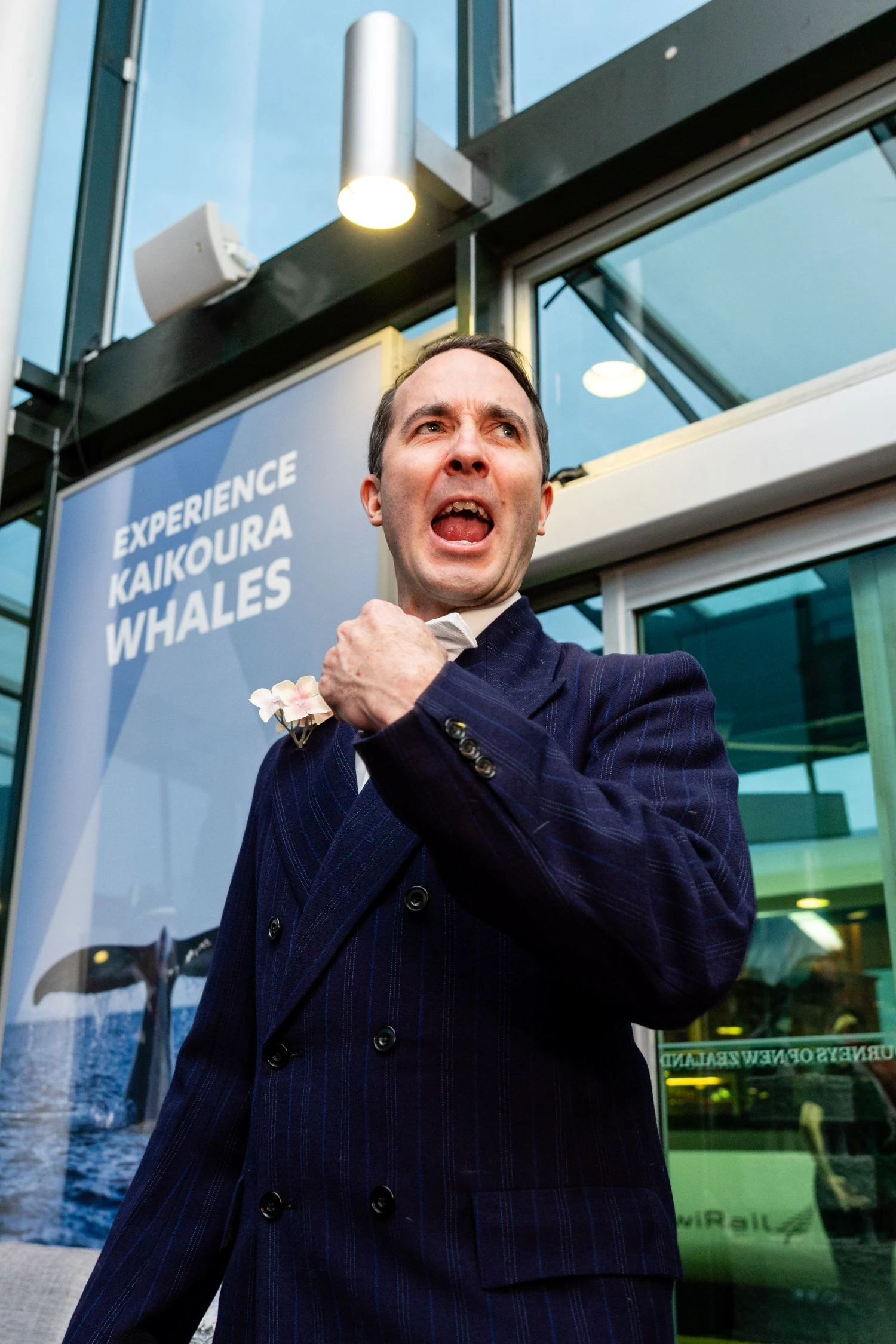 Court Theatre actor story telling at the Christchurch railway station