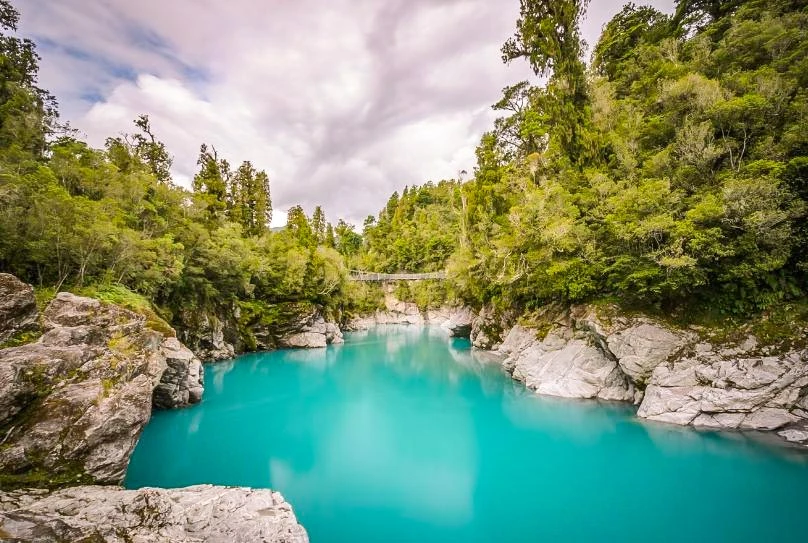 Bright blue water of Hokitika Gorge