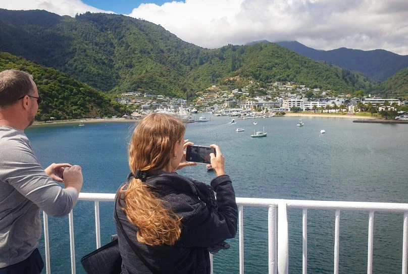 Viewing deck of the Interislander ferry coming into Picton