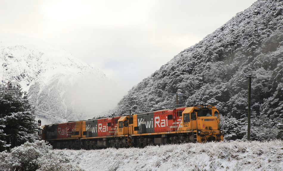 It is 9 TranzAlpine train in the snow