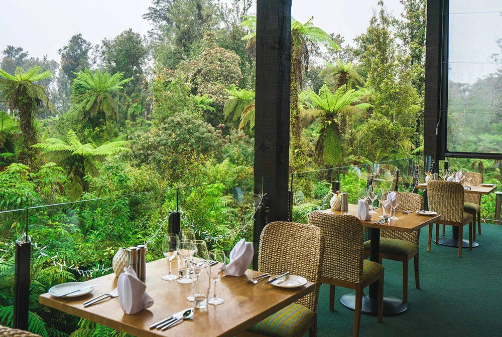 Dining area at the Te Waonui Forest Retreat