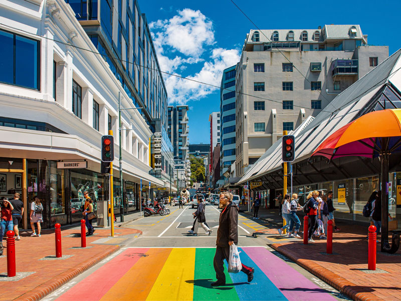 People walking the rainbow crossing at Cuba Street 800x600 v2