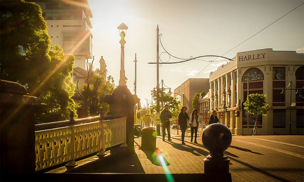 Sundown in the city centre in Christchurch