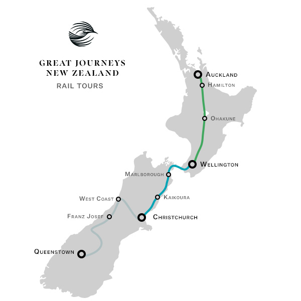 New Zealand Rail Tour Map All North to South No Labels