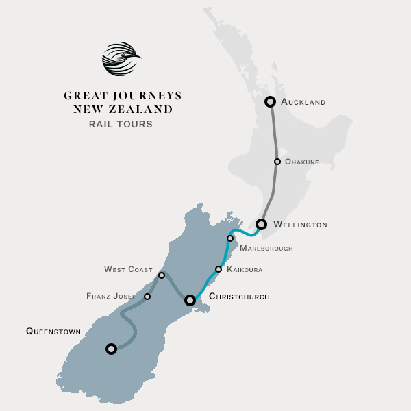 New Zealand Rail Tour Map All South Island