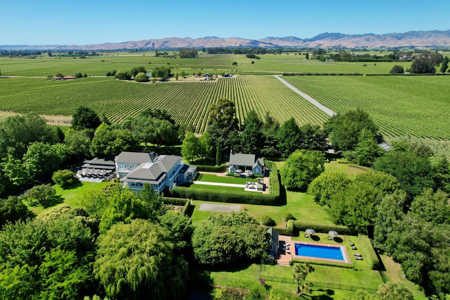 Aerial photo of Marlborough winery among vineyards