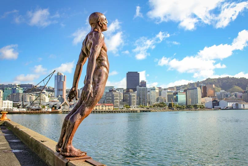 Solace stature overlooking Wellington harbour