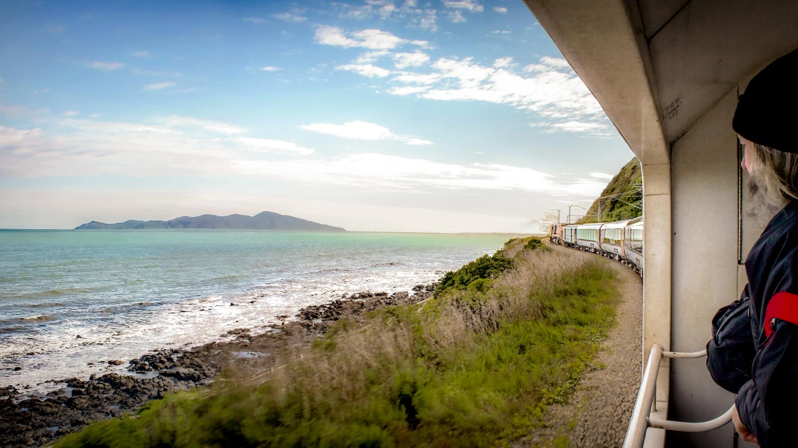 Taking in views of the Kapiti Coast from the open air viewing carriage